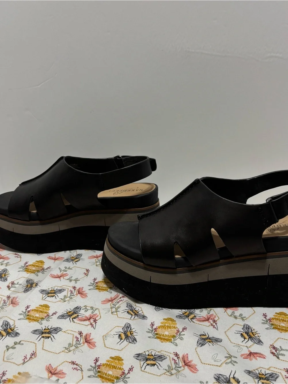 Naked Feet Black Leather Platform Slingback Sandals